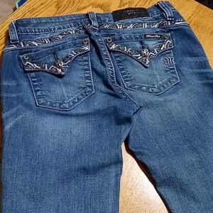 Miss Me Jeans Womens 27 Blue Cuffed Skinny Denim Preowned Bling Rhinestones